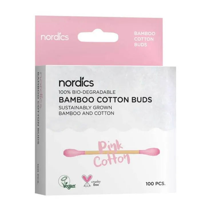 Bio Kosmetikstäbchen Bambus Baumwolle pink Nordics, 100 St