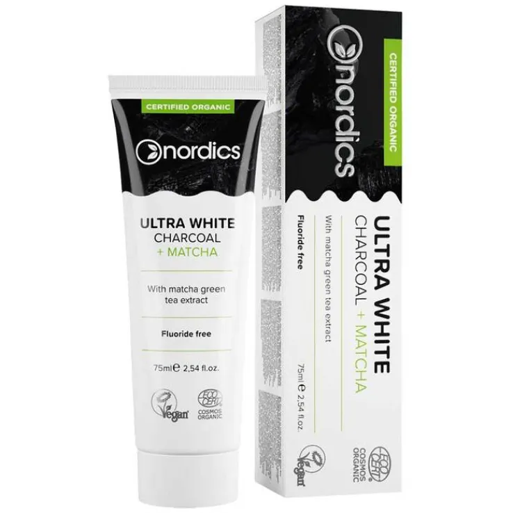 Bio Zahnpasta ultra white Aktivkohle Matcha Nordi., 75 ml