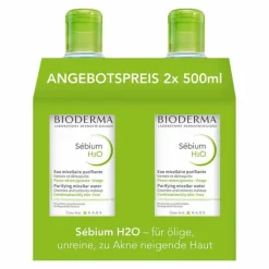 Bioderma Sebium H2O Reinigungslösung für fettige, unreine Haut, 2X500 ml