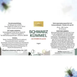 Cannsol Schwarzkümmel mit Vit.D3 + K2 Tropfen zum Einnehmen , 30 ml