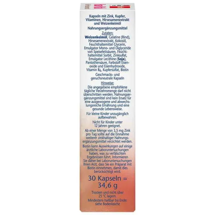 Doppelherz Haar Vital+Zink+Hirseextrakt Kapseln, 30 St