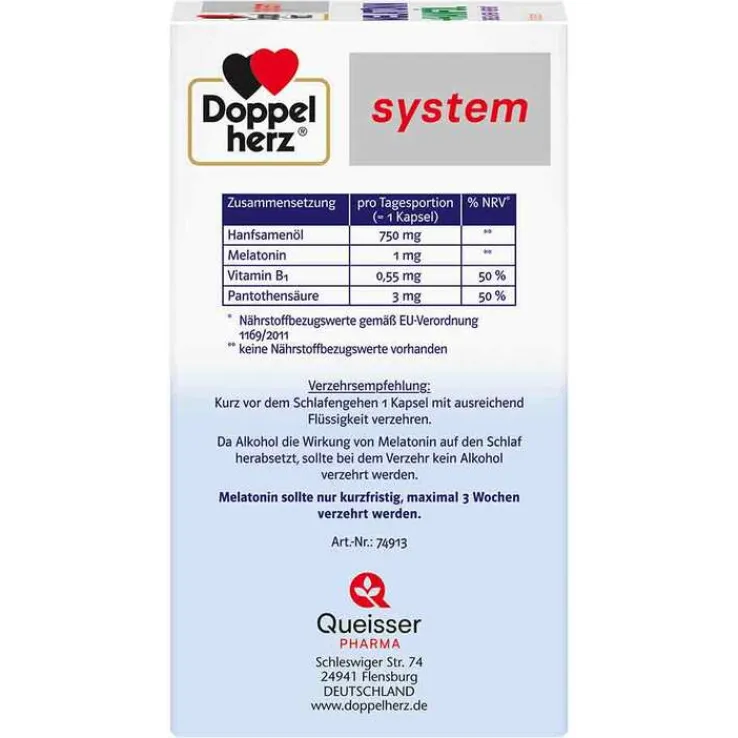 Doppelherz Melatonin + Hanföl system Kapseln, 60 St
