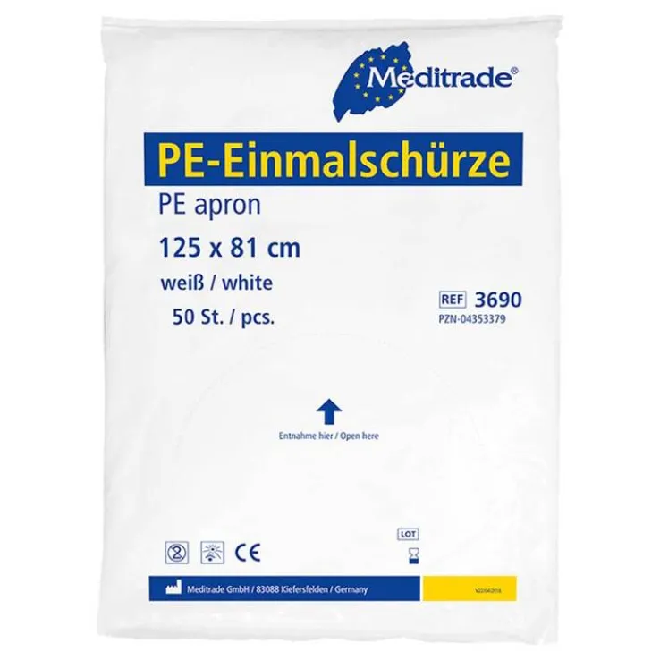 Einmal Schürzen PE 125cm weiß, 50 St