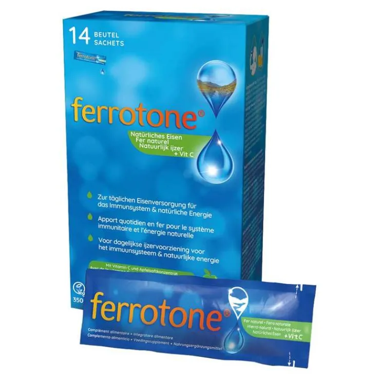 Ferrotone natürliches Eisen plus Vitamin C Apfel Beutel , 14X25 ml