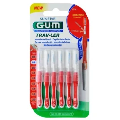 GUM Trav-Ler 0,8mm Kerze rot Interdental + 6Kappen, 6 St