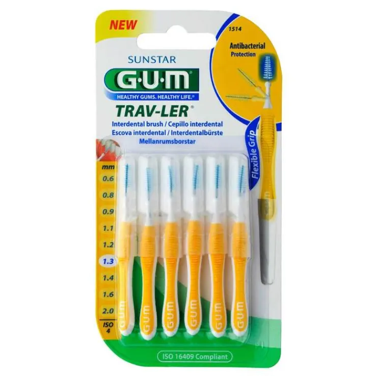 GUM Trav-Ler 1,3mm Tanne gelb Interdental + 6Kappen, 6 St