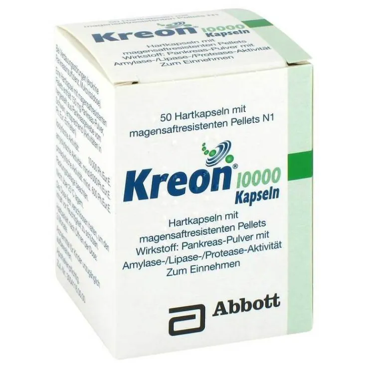 Kreon 10.000 Hartkapseln mit magensaftresistent überzogene Pellets, 50 St