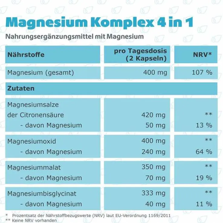 Magnesium Komplex 4in1 hochdosiert vegan Kapseln, 120 St