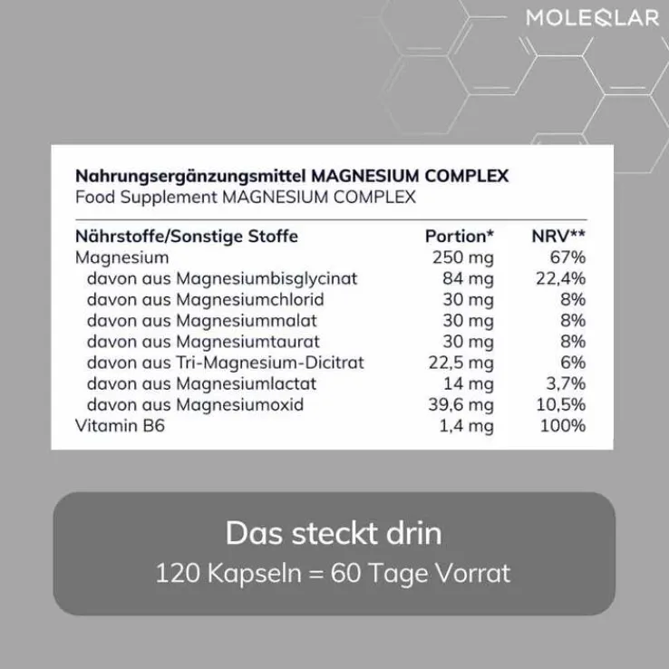 Moleqlar Longevity Qnesium Magnesium Complex Kapseln , 120 St