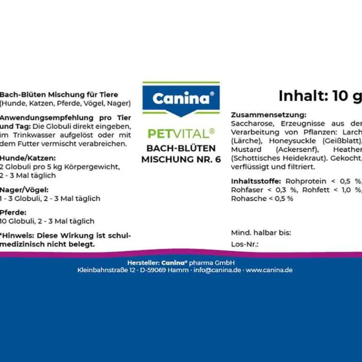 Petvital Bachblüten Nr.6 Globuli vet. (für Tiere), 10 g