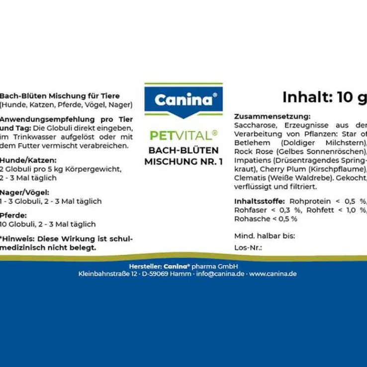 Petvital Bachblüten Nr.1 Globuli vet. (für Tiere), 10 g