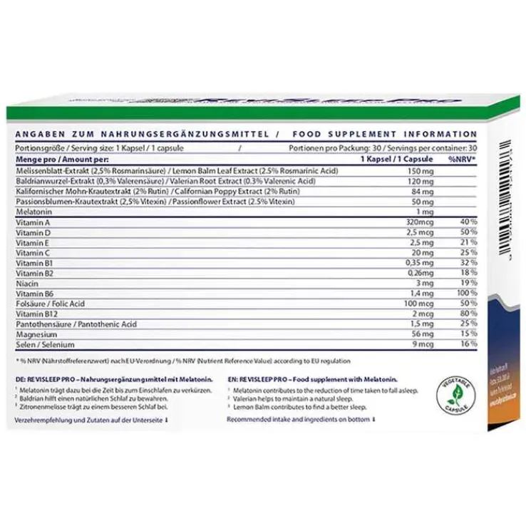 Revisleep Pro Schlafunterstützung mit Melatonin Kapseln , 30 St