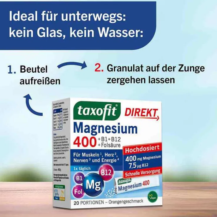 Taxofit Magnesium 400 + B1 + B6 + B12 + Folsäure 800 Granulat, 20 St