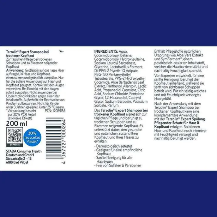 Terzolin Expert Shampoo bei trockener Kopfhaut, 200 ml