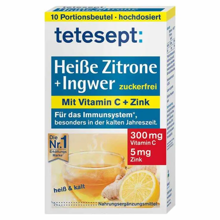 Tetesept Heiße Zitrone mit Ingwer zuckerfrei Pulver, 10X3 g