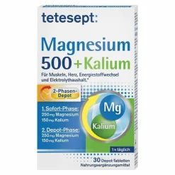 Tetesept Magnesium 500 + Kalium Tabletten, 30 St
