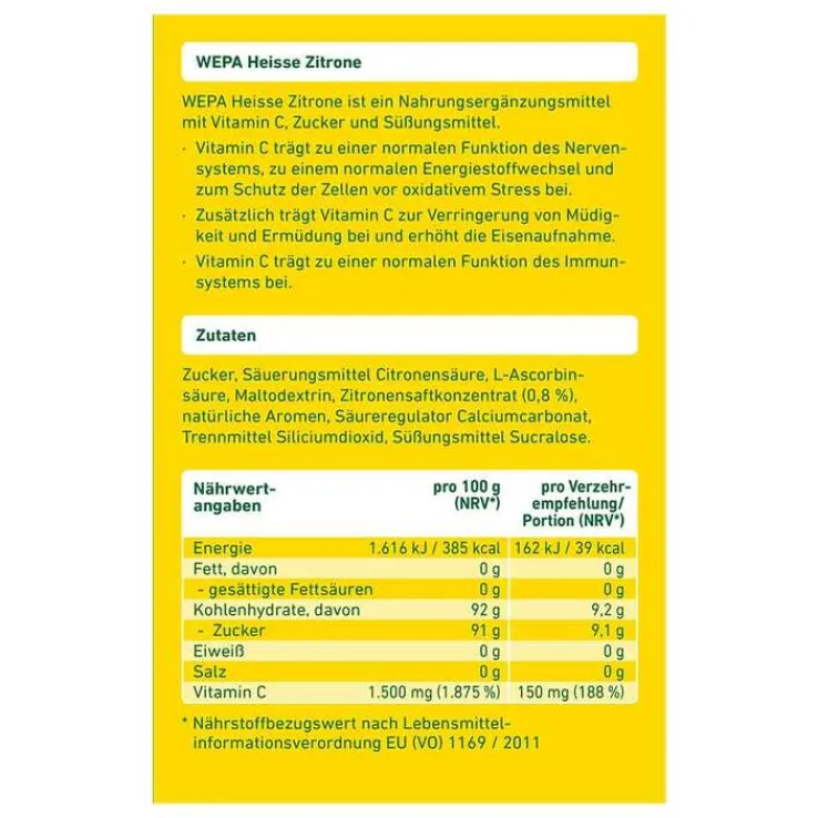Wepa heiße Zitrone + Vitamin C Pulver, 10X10 g