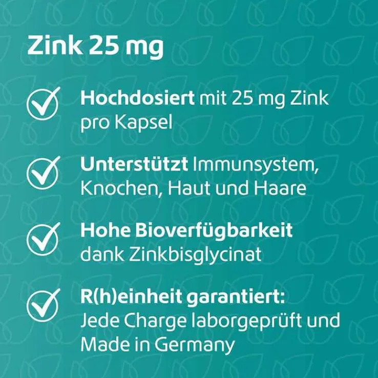Zink 25 mg Immunsystem Plus hochdosiert + vegan Kapseln , 120 St